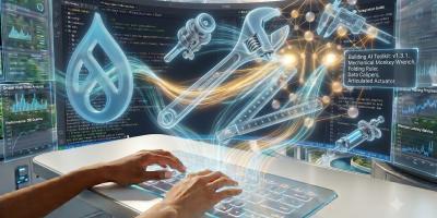 The hands of a developer at a keyboard summoning AI to create tools